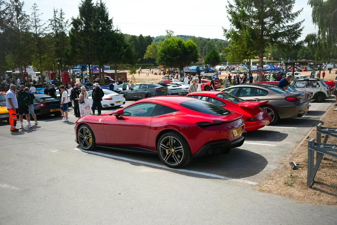 Red sports car on display
