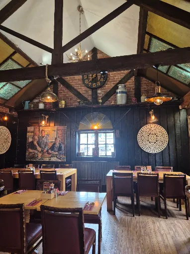 Timber-beamed restaurant interior