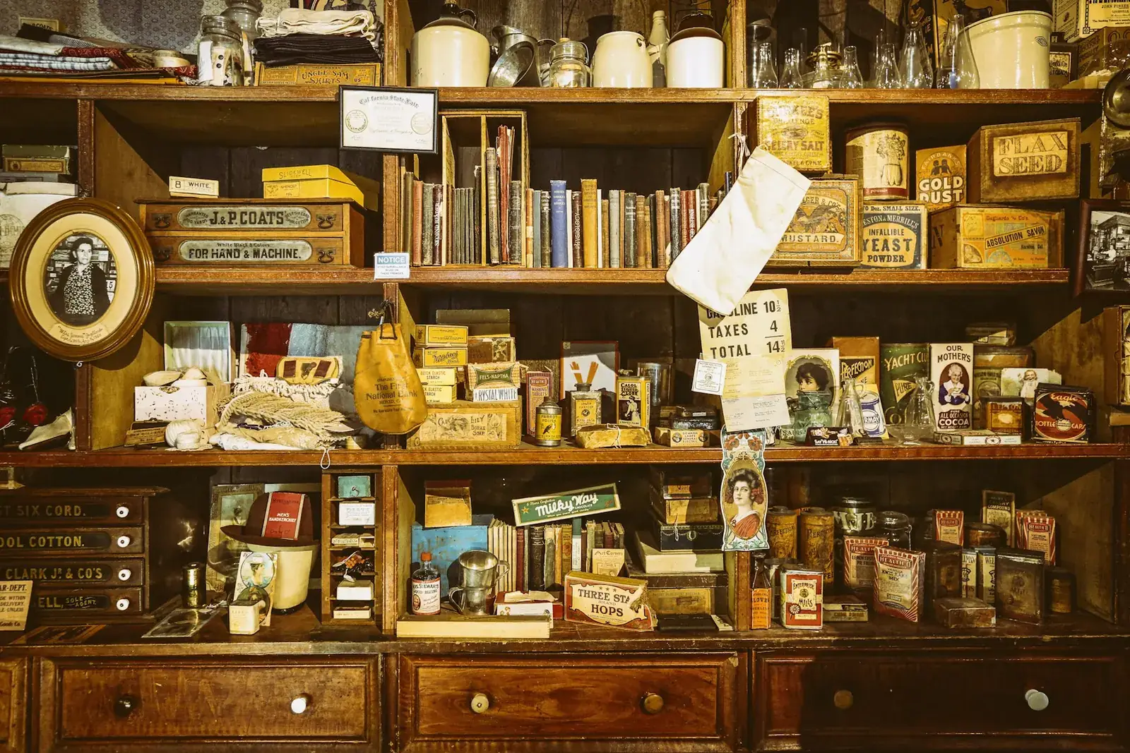 Shelves of vintage collectables